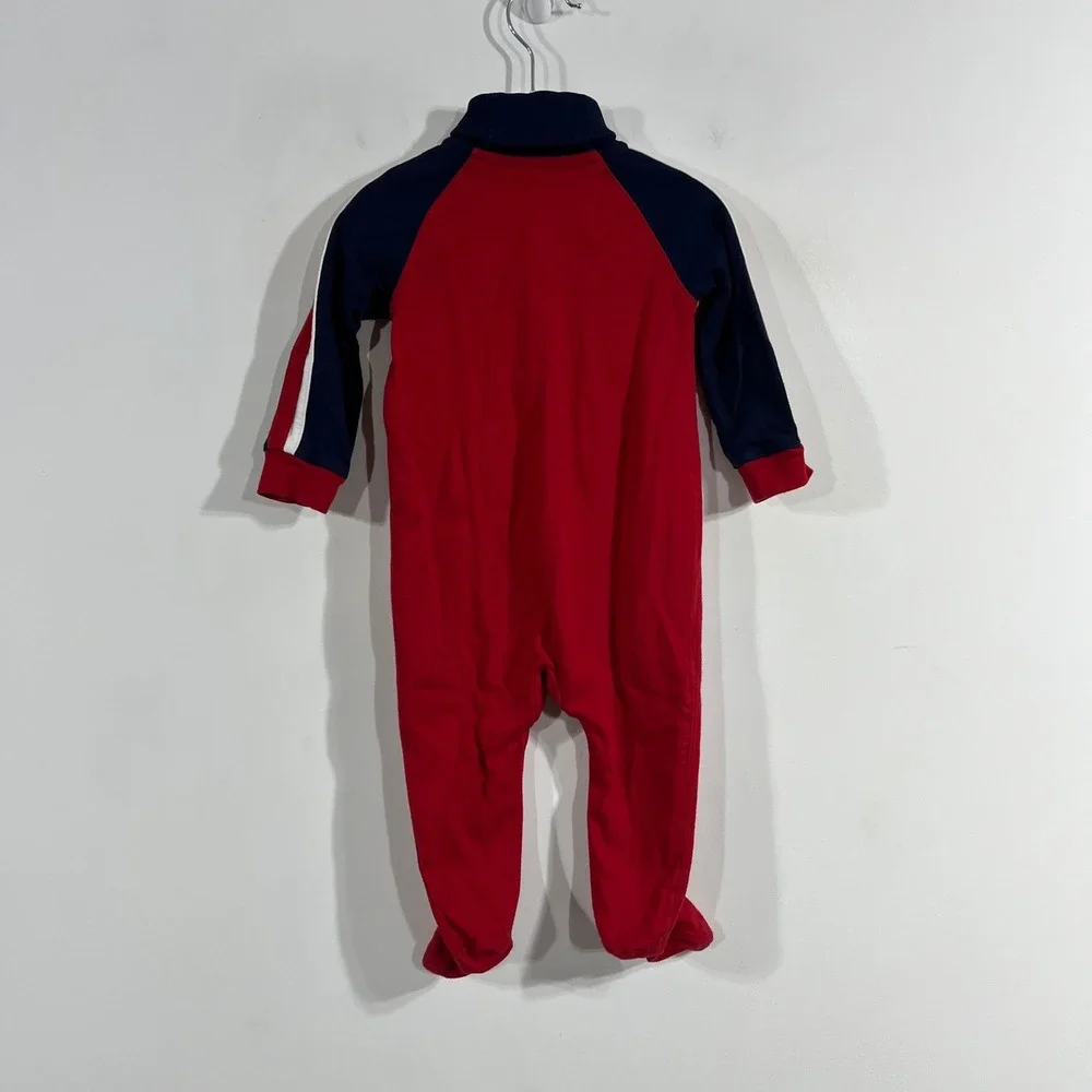 Ralph Lauren Baby Boys Red Navy Blue Colorblock Footed Sleeper Romper 9M Cotton